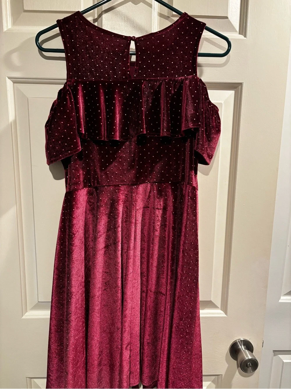art class Burgundy Velvet Cold- Shoulder Dress